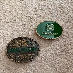 John Deere Green and Gold Belt Buckle Duo